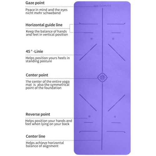 Yoga Mat with Alignment Lines TPE Two Sides Anti-Tear Mat Non-Slip Large Fitness Mat for Gym Pilates Floor Exercises Stretching 73"x32"x1/4" PURPLE