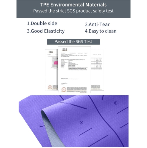 Yoga Mat with Alignment Lines TPE Two Sides Anti-Tear Mat Non-Slip Large Fitness Mat for Gym Pilates Floor Exercises Stretching 73"x32"x1/4" PURPLE