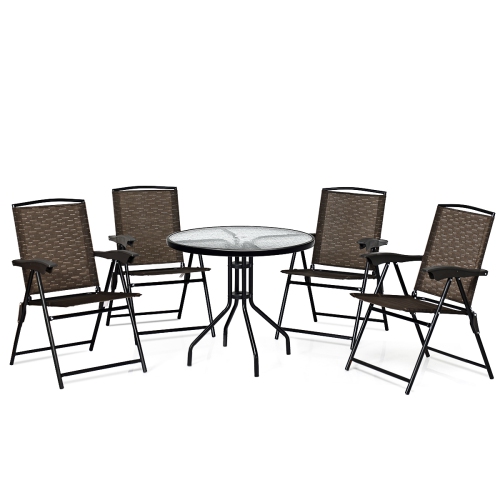 Topbuy Set of 4 Folding Sling Chairs Steel Armrest Patio Garden Pool Adjustable Back