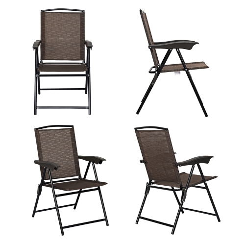 Topbuy Set of 2 Folding Sling Chairs Steel Armrest Patio Garden Pool Adjustable Back