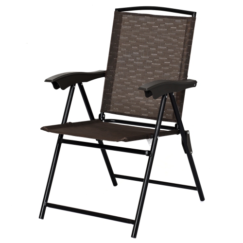 Topbuy Set of 2 Folding Sling Chairs Steel Armrest Patio Garden Pool Adjustable Back