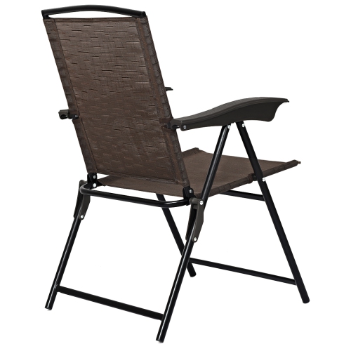 Topbuy Set of 2 Folding Sling Chairs Steel Armrest Patio Garden Pool Adjustable Back