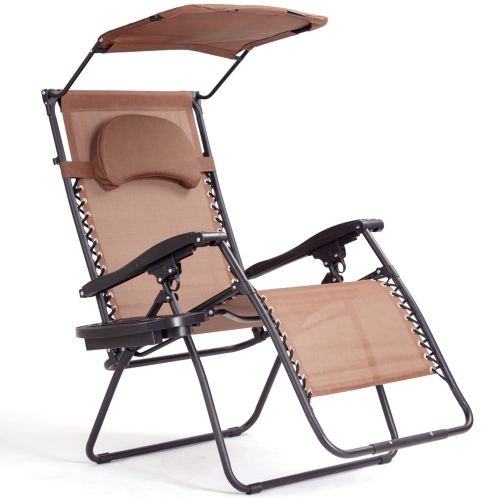 TOPBUY  Recling Zero Gravity Chair With Drink Tray & Sunshade Brown Gray Wine In Blue
