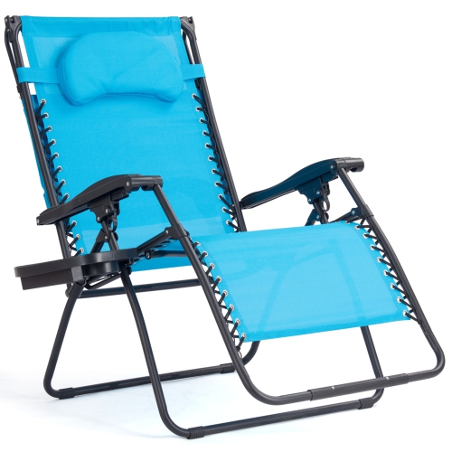 TOPBUY  Recling Zero Gravity Chair With Drink Tray & Sunshade Brown Gray Wine In Blue