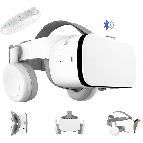 Casque VR compatible pour iPhone et téléphone Android, lunettes 3D de réalité virtuelle avec écouteur sans fil Bluetooth pour TV, films et jeux vidéo