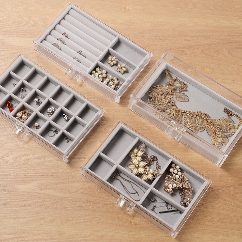 4 Drawer Clear Acrylic Drawer Jewelry Box, Velvet Jewellery Organizer Display Case For Christmas Birthday Gift