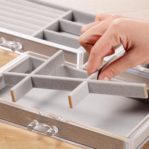4 Drawer Clear Acrylic Drawer Jewelry Box, Velvet Jewellery Organizer Display Case For Christmas Birthday Gift