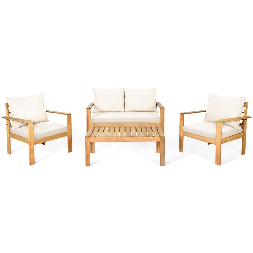 Costway 4PCS Patio Furniture Set Acacia Wood Thick Cushion Loveseat Sofa