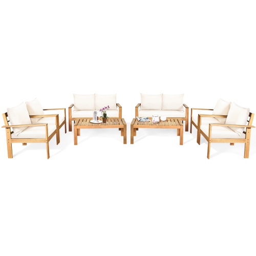 Costway 8PCS Patio Furniture Set Acacia Wood Thick Cushion Loveseat Sofa