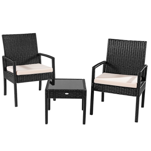 TOPBUY  3 Pieces Patio Set Outdoor Wicker Rattan Furniture W/ Cushions