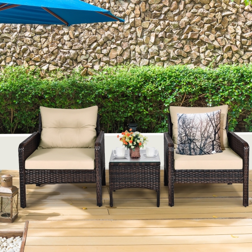 Topbuy Outdoor 3PCS Patio Rattan Wicker Conversation Set
