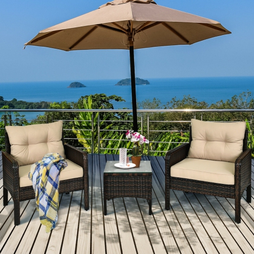 Topbuy Outdoor 3PCS Patio Rattan Wicker Conversation Set