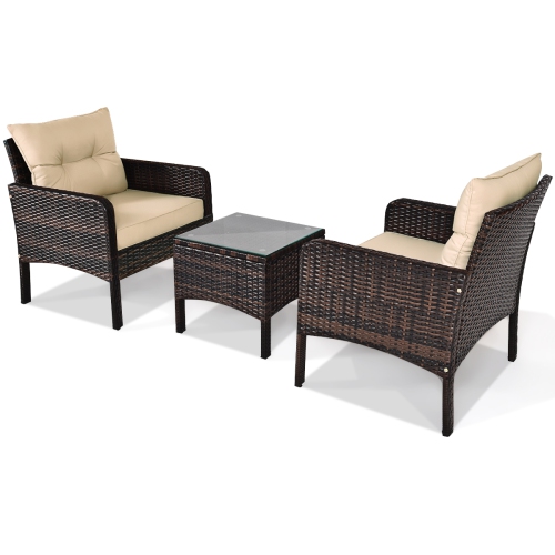 Topbuy Outdoor 3PCS Patio Rattan Wicker Conversation Set