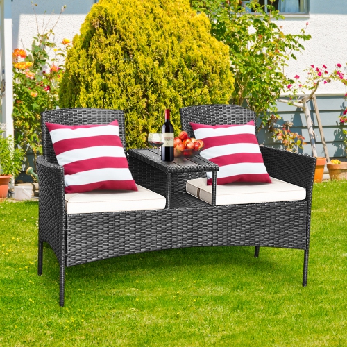 Topbuy Outdoor Conversation Furniture Set Rattan Wicker Loveseat Sofa Chair