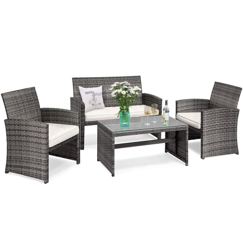 TOPBUY  4 PCs Patio Wicker Furniture Outdoor Rattan Chairs W/cushions