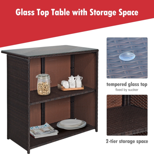 Topbuy 3PCS Patio Wicker Rattan Bar Set Table w/2 Cushioned Stools