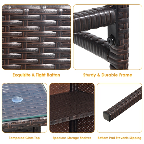 Topbuy 3PCS Patio Wicker Rattan Bar Set Table w/2 Cushioned Stools