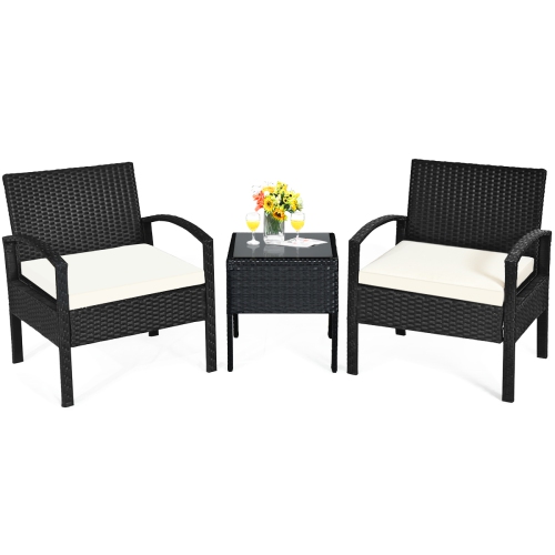TOPBUY  Cushioned Outdoor Wicker Rattan Chair Set Patio Furniture Backyard Seat