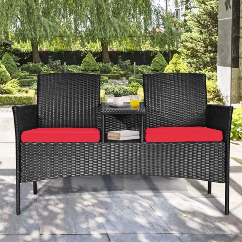 Topbuy Outdoor Rattan Furniture Wicker Patio Conversation Chair W/Cushion Red