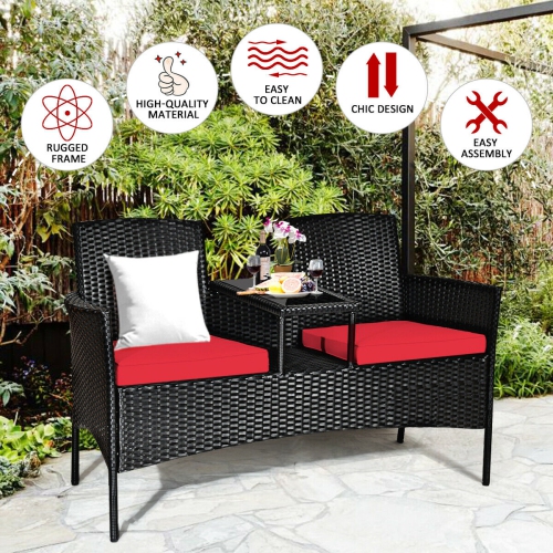 Topbuy Outdoor Rattan Furniture Wicker Patio Conversation Chair W/Cushion Red