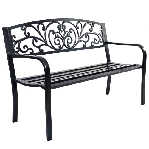 TOPBUY  50" Patio Bench Porch Chair Steel Frame Cast Iron Loveseat W/ Backrest for Park Garden