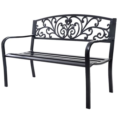 Topbuy 50" Patio Bench Porch Chair Steel Frame Cast Iron Loveseat w/ Backrest for Park Garden