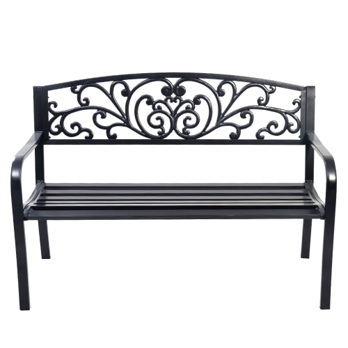 Topbuy 50" Patio Bench Porch Chair Steel Frame Cast Iron Loveseat w/ Backrest for Park Garden