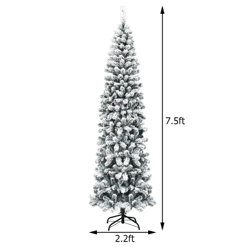 Costway 7.5Ft Pre-lit Snow Flocked Artificial Pencil Christmas Tree w/ 350 LED Lights