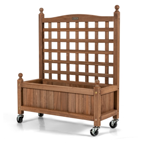 Topbuy 32in Wood Planter Box with Trellis and Wheels Mobile Plant Raised Bed for Indoor&Outdoor