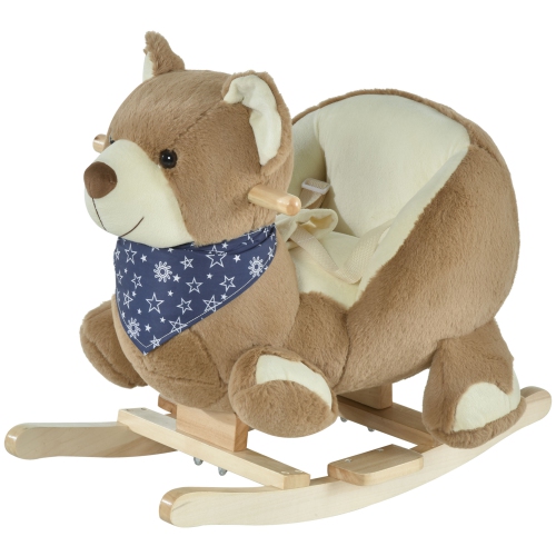 Qaba Kids Ride-On Rocking Horse Toy Bear Style Rocker avec musique amusante et tissu en peluche doux pour les enfants de 18 à 36 mois