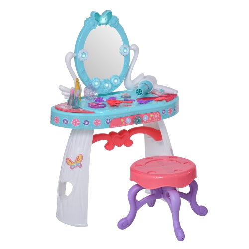 Qaba Kids Vanity Table And Stool Beauty, Vanity Table Accessories For Little Girl