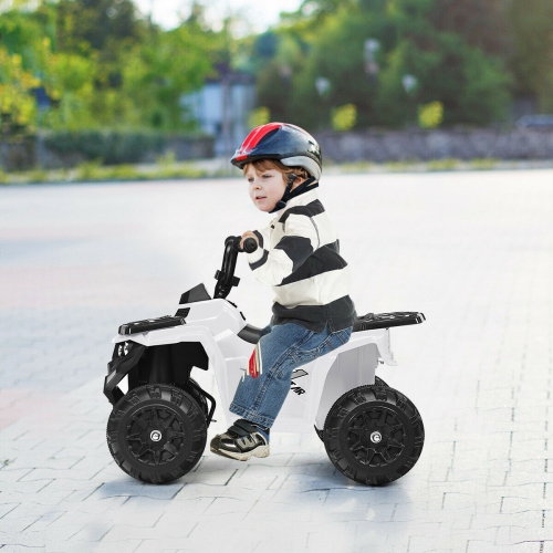Topbuy 6 V – voiture jouet VTT électrique pour enfants, 4 roues, 4 roues, avec lumières à DEL, blanc