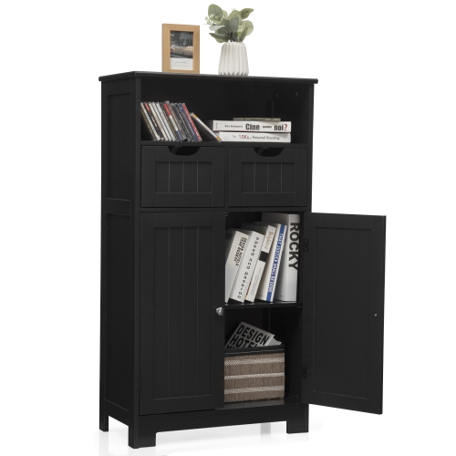 TOPBUY  Wooden Floor Storage Cabinet for Livingroom Bathroom Office W/open Shelf, 2 Doors And 2 Drawers