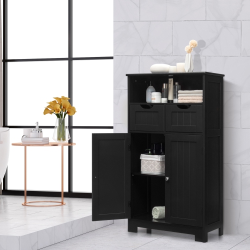 Topbuy Wooden Floor Storage Cabinet For Livingroom Bathroom Office w/Open Shelf, 2 Doors and 2 Drawers