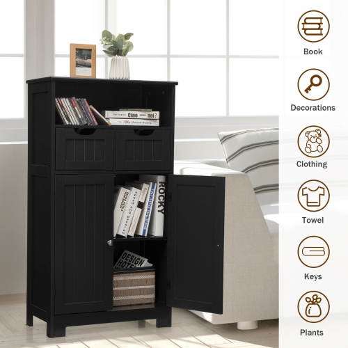 Topbuy Wooden Floor Storage Cabinet For Livingroom Bathroom Office w/Open Shelf, 2 Doors and 2 Drawers