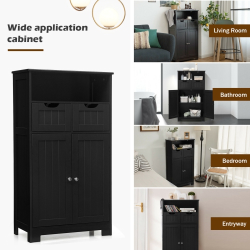 Topbuy Wooden Floor Storage Cabinet For Livingroom Bathroom Office w/Open Shelf, 2 Doors and 2 Drawers