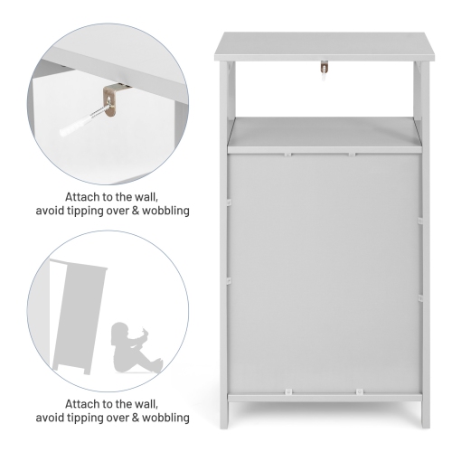 Topbuy Freestanding Bathroom Floor Storage Cabinet Wooden Storage Organizer Cupboard Shelf Grey