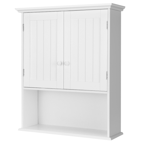 TOPBUY  Wall Mounted Bathroom Cabinet Medicine Cabinet Storage Organizer With 2 Doors & Adjustable Shelf In White