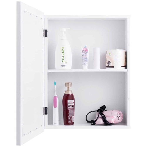 Topbuy Bathroom Mirror Cabinet Two Shelves Adjustable Storage Cupboard White