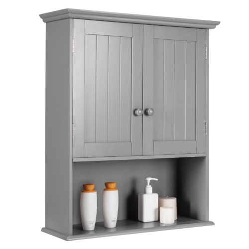 Topbuy Wall Mounted Bathroom Cabinet Medicine Cabinet Storage Organizer With 2 Doors & Adjustable Shelf Grey/White