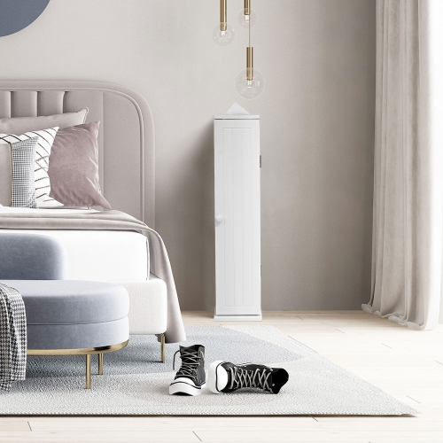 Topbuy Bathroom Tissue Paper Holder Narrow Tall Storage Cabinet Toilet Side Storage Shelf White