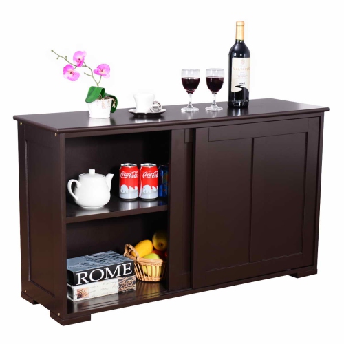 Topbuy Wood Buffet Cupboard Kitchen Storage Cabinet Sideboard w/ Sliding Door Brown