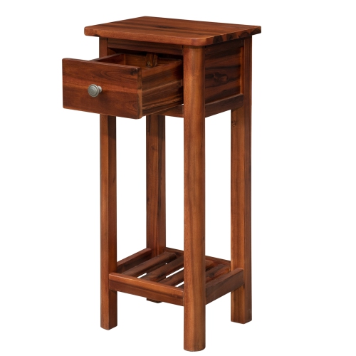 Topbuy Wooden End Table Nightstand w/Storage Shelf and Drawer for Livng room Rustic Brown