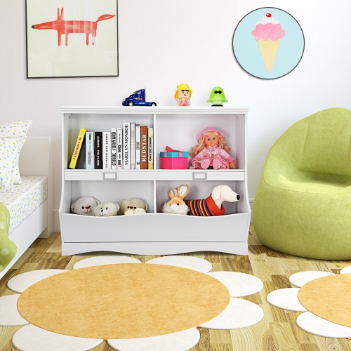 Topbuy Multi-Bin Kids Toy Storage Organizer Toy Display Shelf Bookcase White