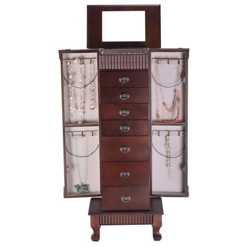 TOPBUY  Jewelry Cabinet Armoire Cambered Front Storage Chest Stand Organizer