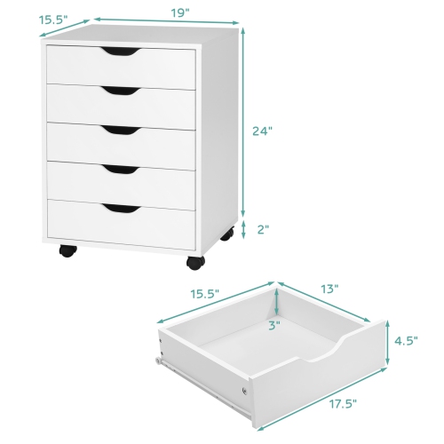 Topbuy 5/7-Drawer Chest Mobile Lateral Filing Cabinet Floor Storage Organizer White