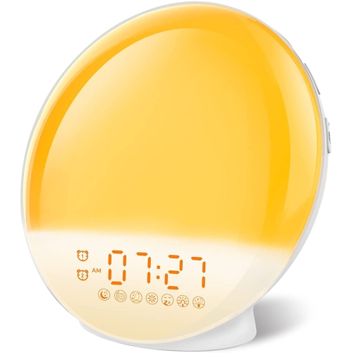 Sunrise Alarm Clock, wake up light, Dual Alarms with FM Radio, 7 Nature Sounds & Snooze, 7 Colors Night Light