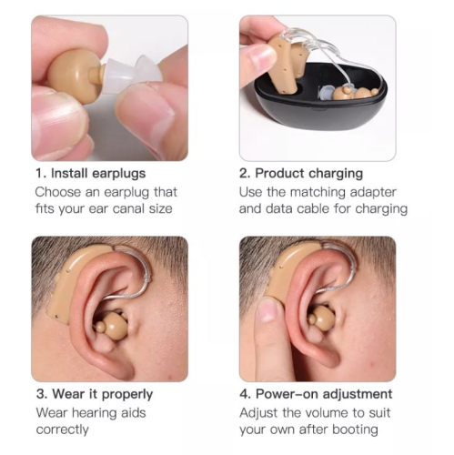 Lot de 2 appareils d'écoute personnels rechargeables avec étui de chargement USB portable pour personnes âgées et adultes