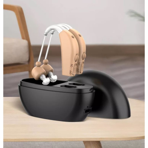 Lot de 2 appareils d'écoute personnels rechargeables avec étui de chargement USB portable pour personnes âgées et adultes