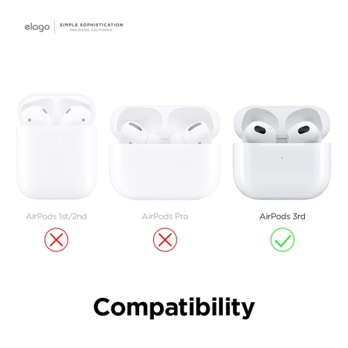 elago Silicone Case Compatible with AirPods 3rd Generation Case - Carabiner Included, Supports Wireless Charging, Shock Resistant, Full Protection